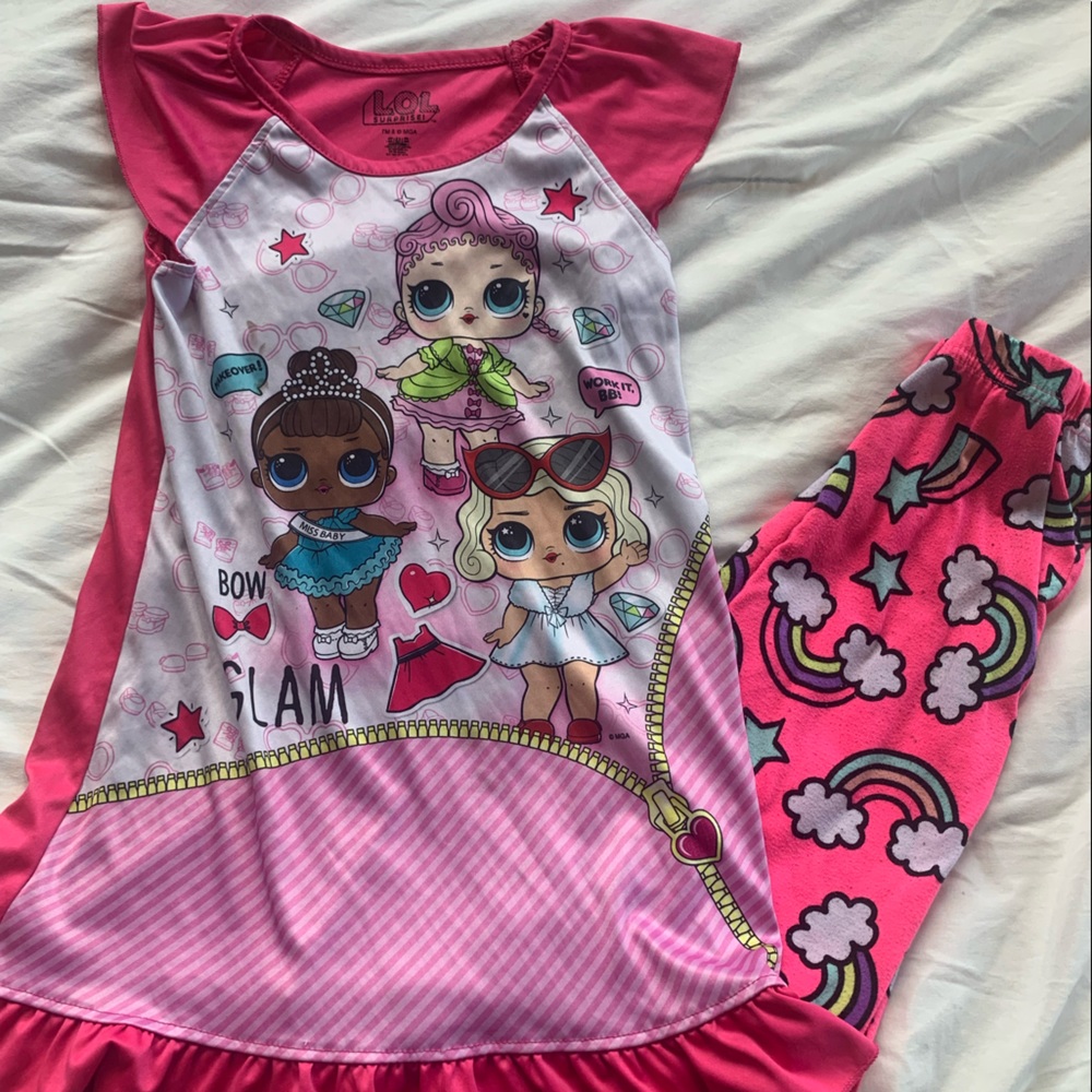 LOL Girls 6 Y Nightgown and Rainbow Fleece Sweatpants